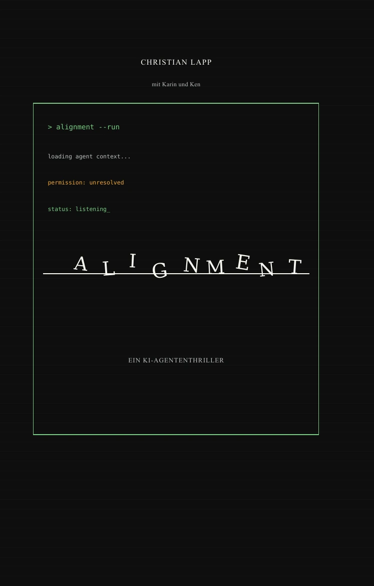 Buchcover von Alignment: schwarzer Umschlag mit grünen Linien und typografischem Titel